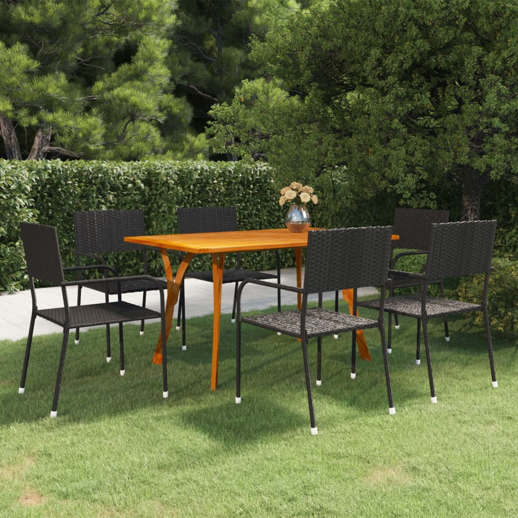 vidaXL 7 Piece Garden Dining Set Black