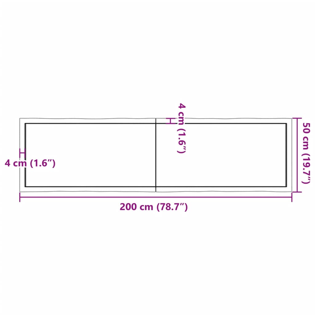 vidaXL Table Top Light Brown 200x50x(2-4)cm Treated Solid Wood Live Edge