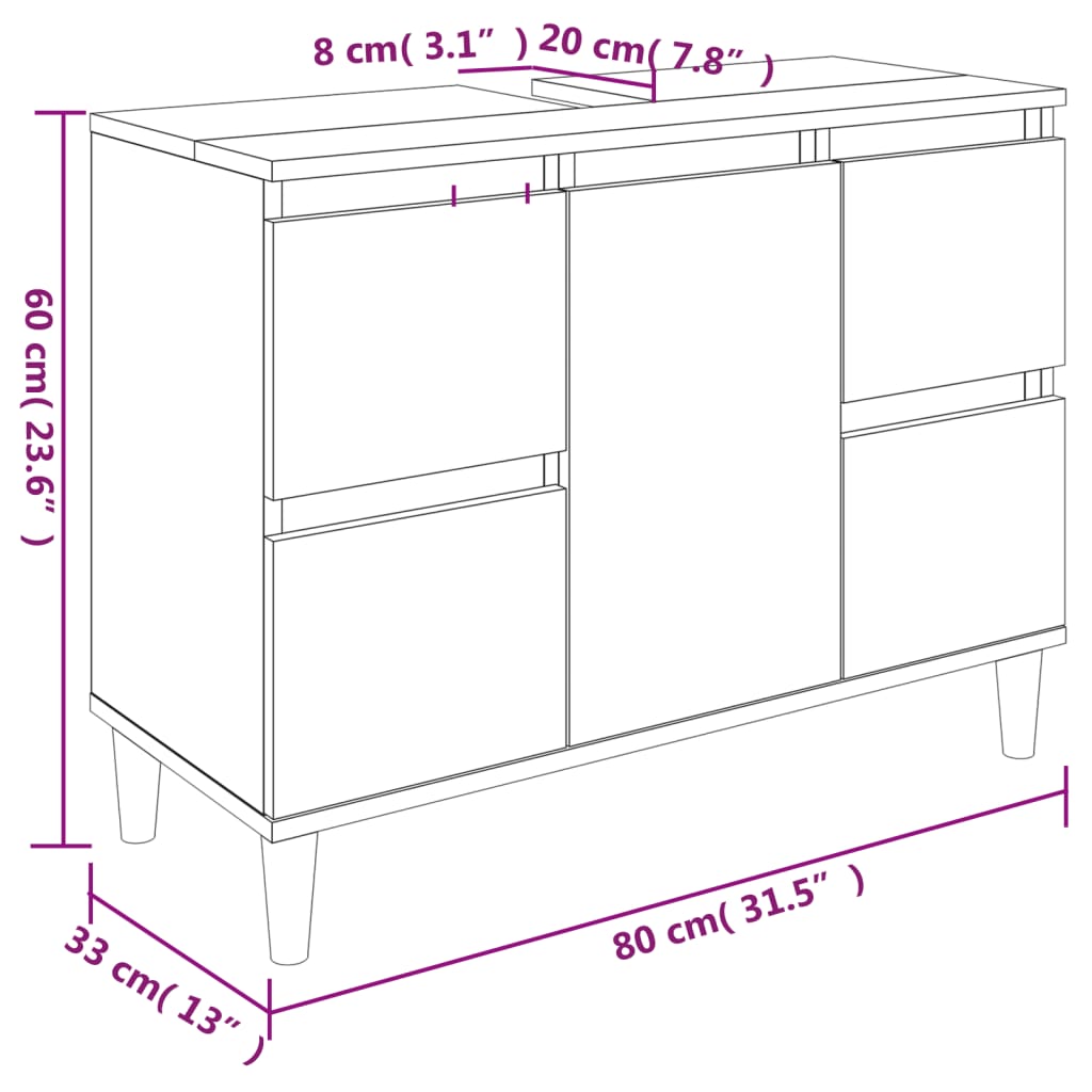 vidaXL Sink Cabinet Concrete Grey 80x33x60 cm Engineered Wood