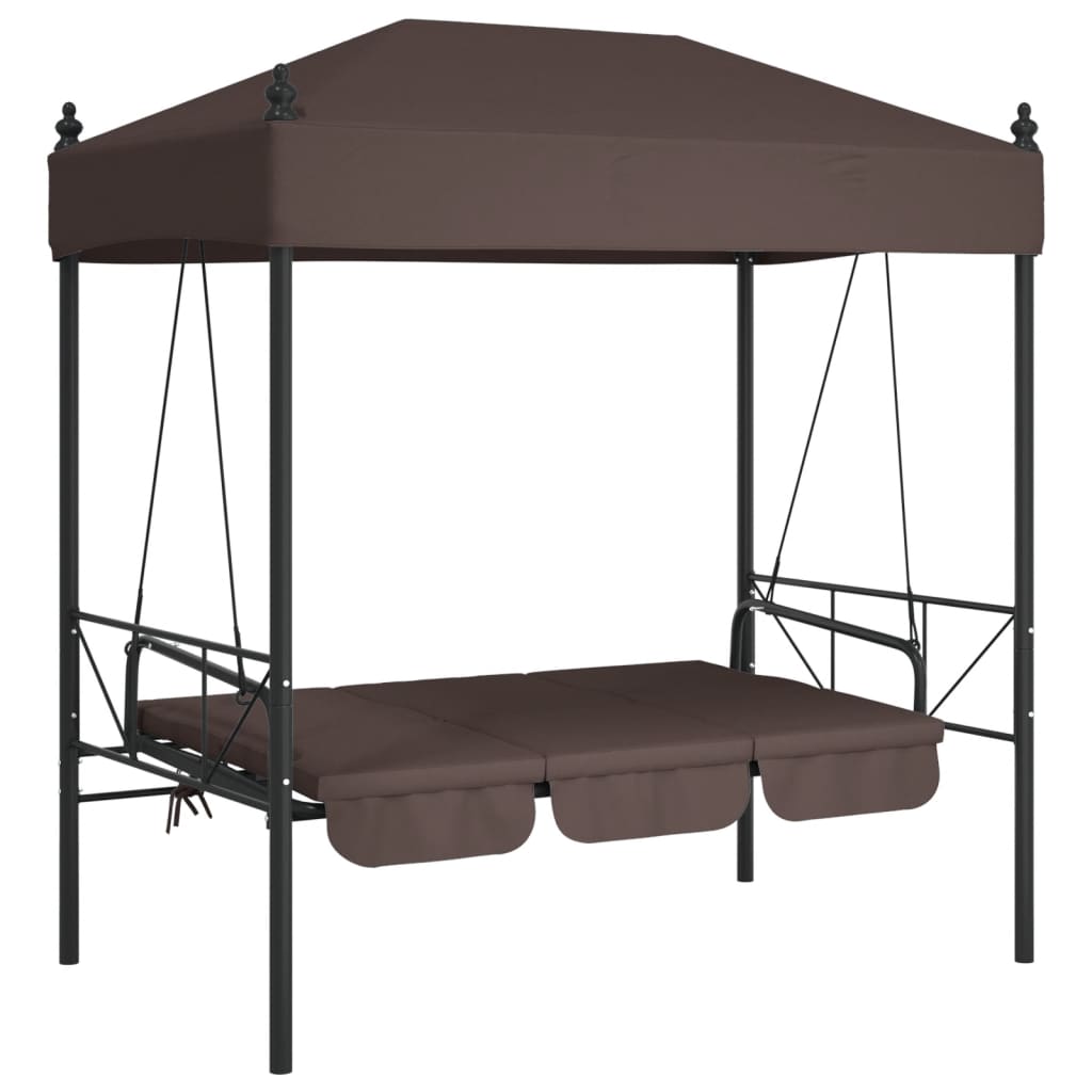 vidaXL Garden Swing Bench with Canopy Coffee Brown Steel