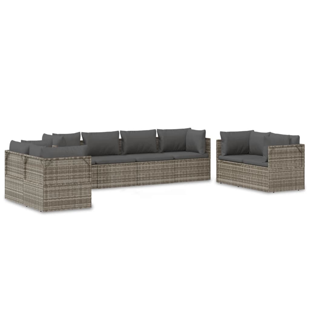 vidaXL 8 Piece Garden Lounge Set with Cushions Grey Poly Rattan