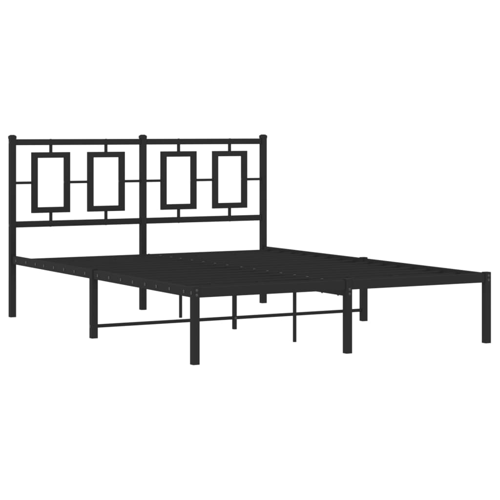 vidaXL Metal Bed Frame without Mattress with Headboard Black 135x190cm