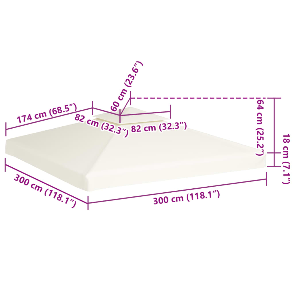 vidaXL Gazebo Cover Canopy Replacement 310 g / m² Cream White 3 x 3 m