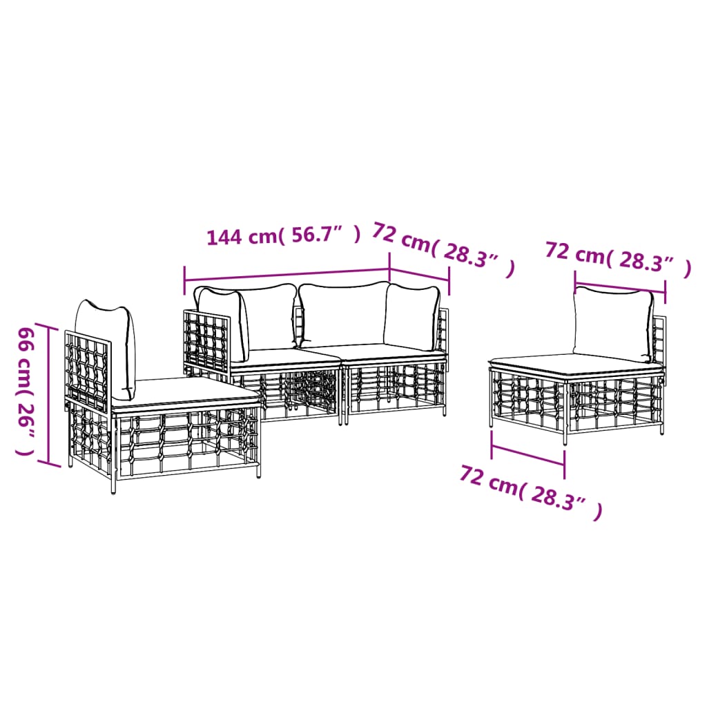 vidaXL 4 Piece Garden Lounge Set with Cushions Anthracite Poly Rattan