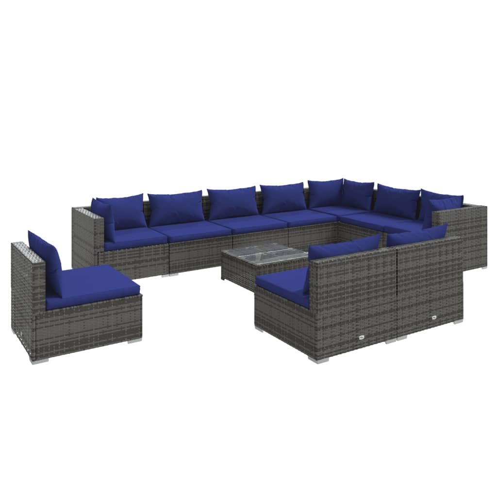 vidaXL 11 Piece Garden Lounge Set with Cushions Poly Rattan Grey