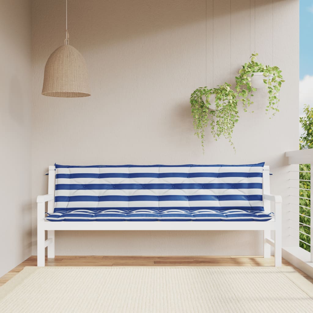 vidaXL Garden Bench Cushions 2pcs Blue&White Stripe 200x50x7cm Fabric