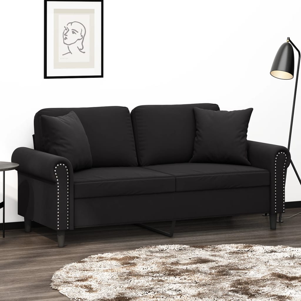 vidaXL 2-Seater Sofa with Throw Pillows Black 140 cm Velvet