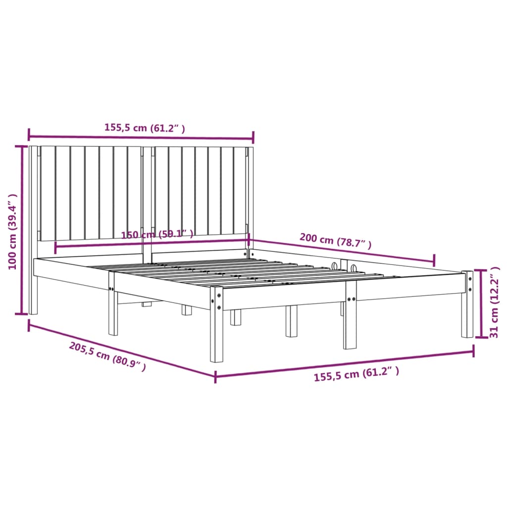 vidaXL Bed Frame without Mattress White 150x200 cm King Size Solid Wood