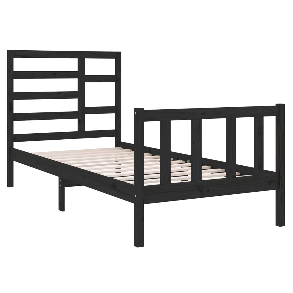 vidaXL Bed Frame without Mattress Black Solid Wood 90x190 cm Single