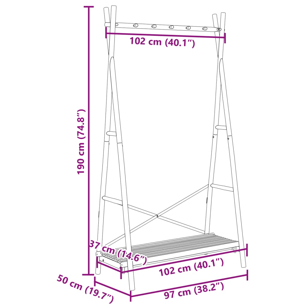 vidaXL Clothes Rack with Shelf 102x50x190 cm Bamboo