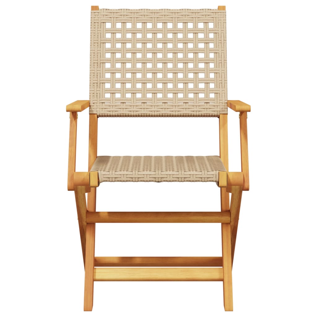 vidaXL Folding Garden Chairs 4 pcs Beige Poly Rattan and Solid Wood