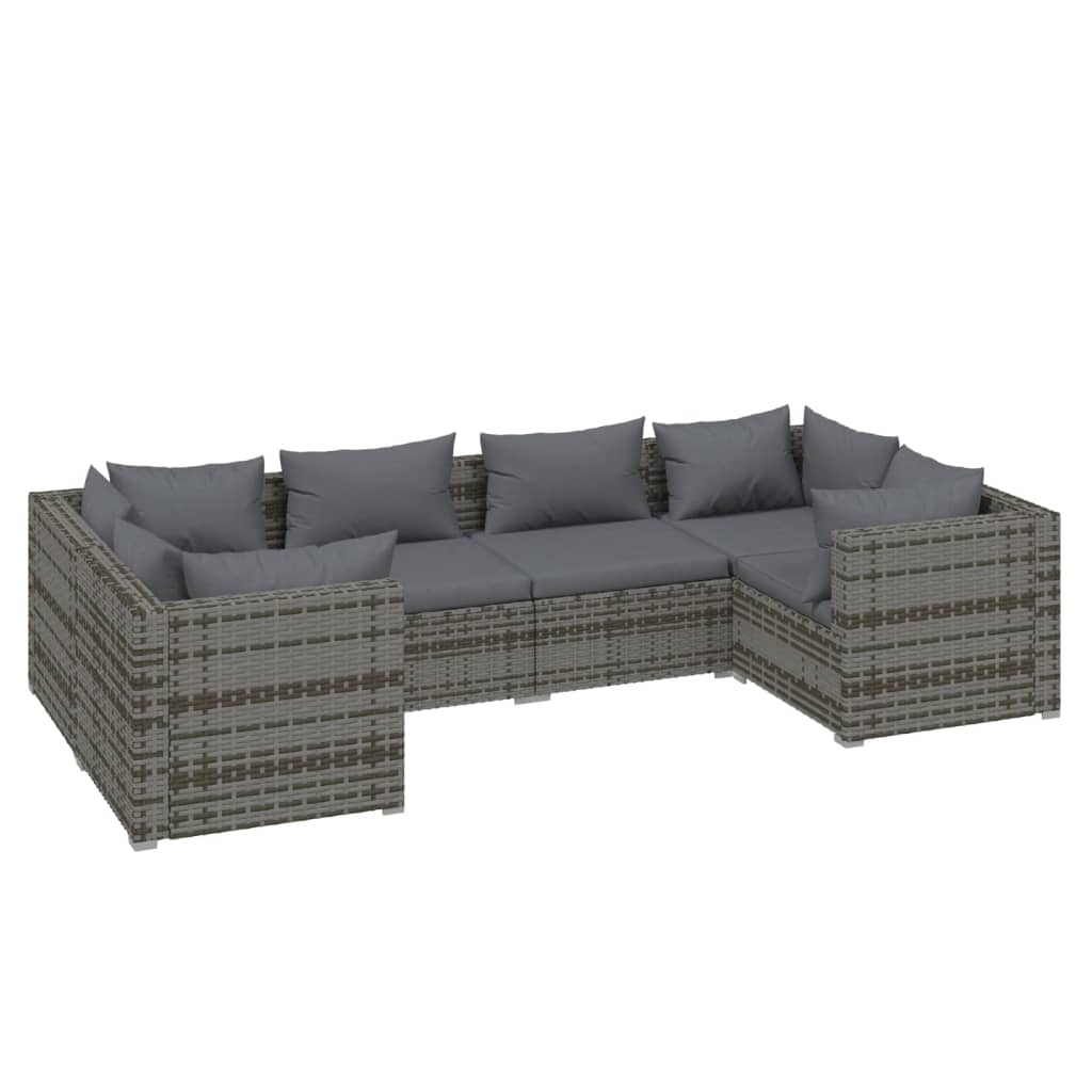 vidaXL 6 Piece Garden Lounge Set with Cushions Poly Rattan Grey