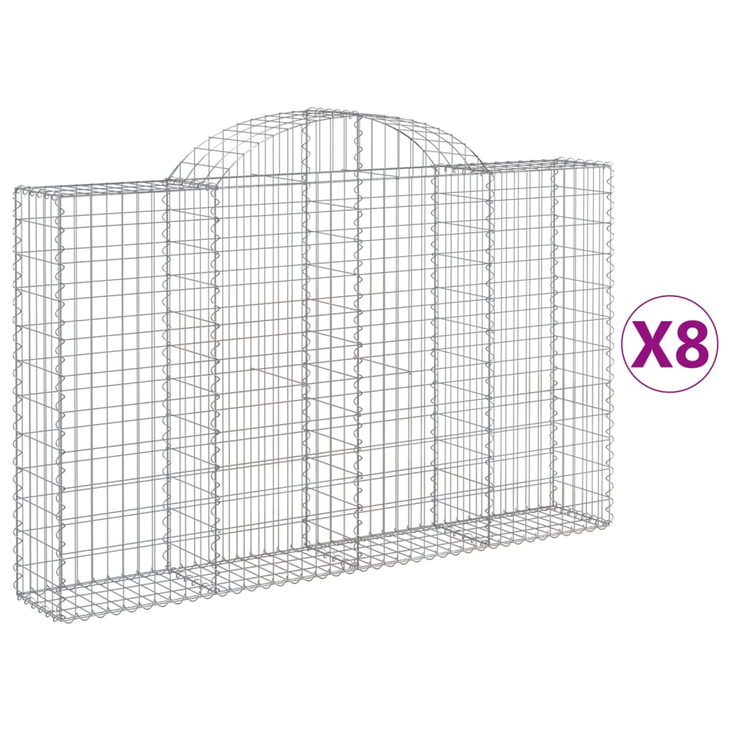 vidaXL Arched Gabion Baskets 8 pcs 200x30x120/140 cm Galvanised Iron