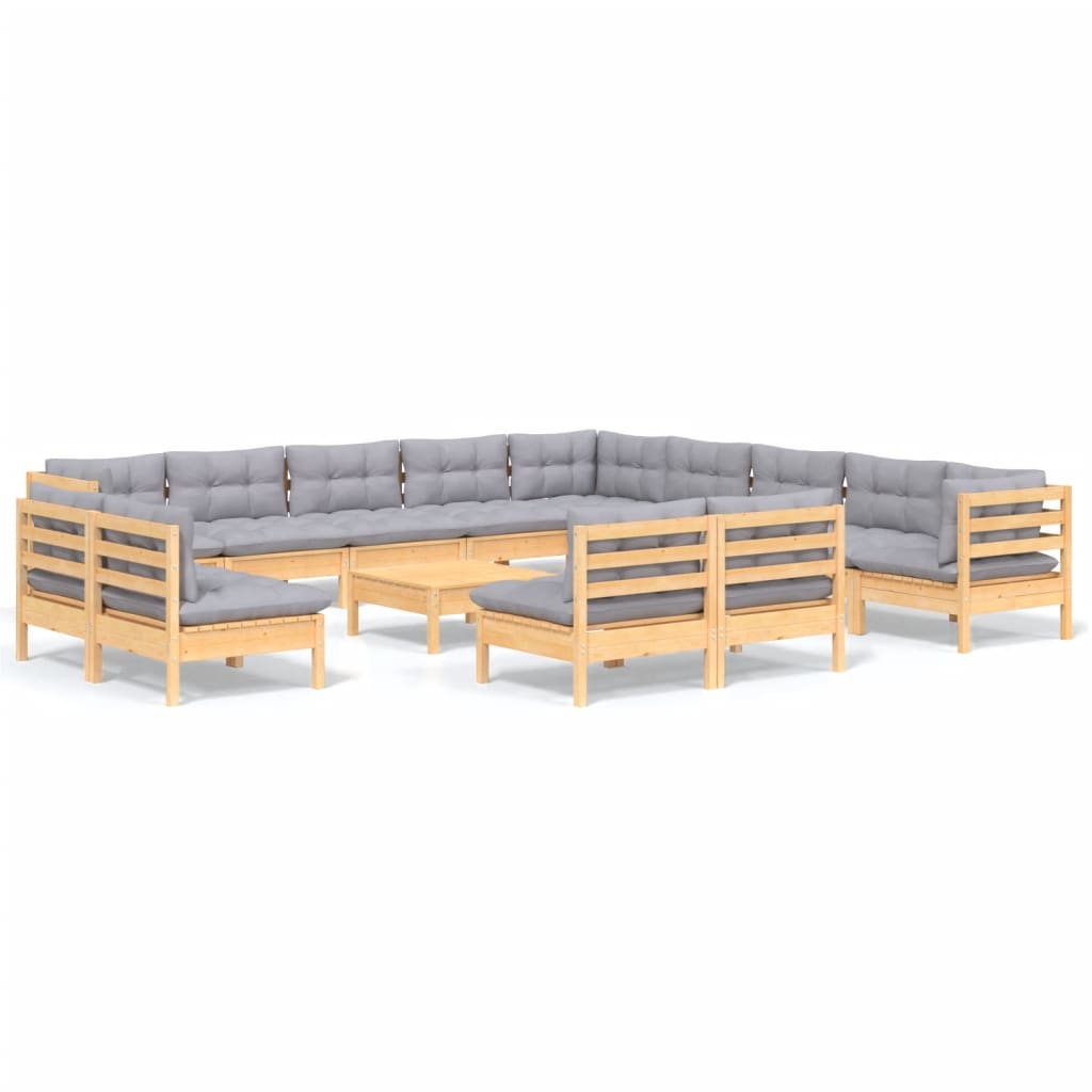 vidaXL 14 Piece Garden Lounge Set with Grey Cushions Solid Pinewood