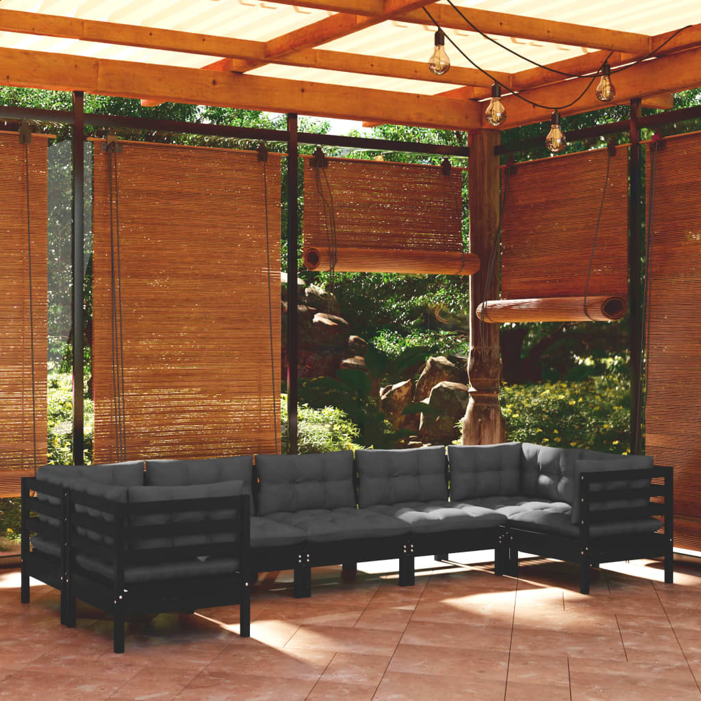 vidaXL 7 Piece Garden Lounge Set with Cushions Black Pinewood