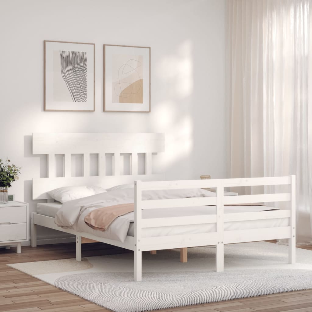 vidaXL Bed Frame without Mattress White Double Solid Wood