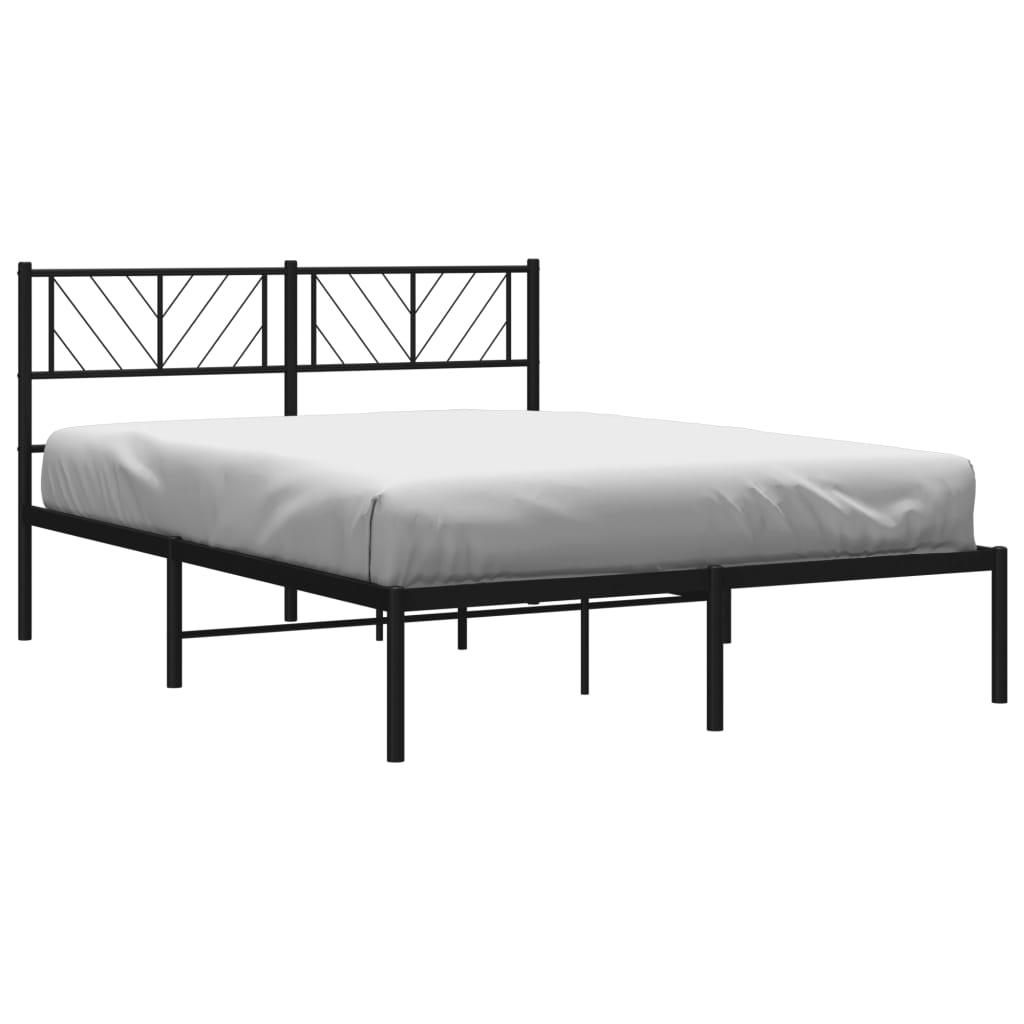 vidaXL Metal Bed Frame without Mattress with Headboard Black 150x200 cm King Size