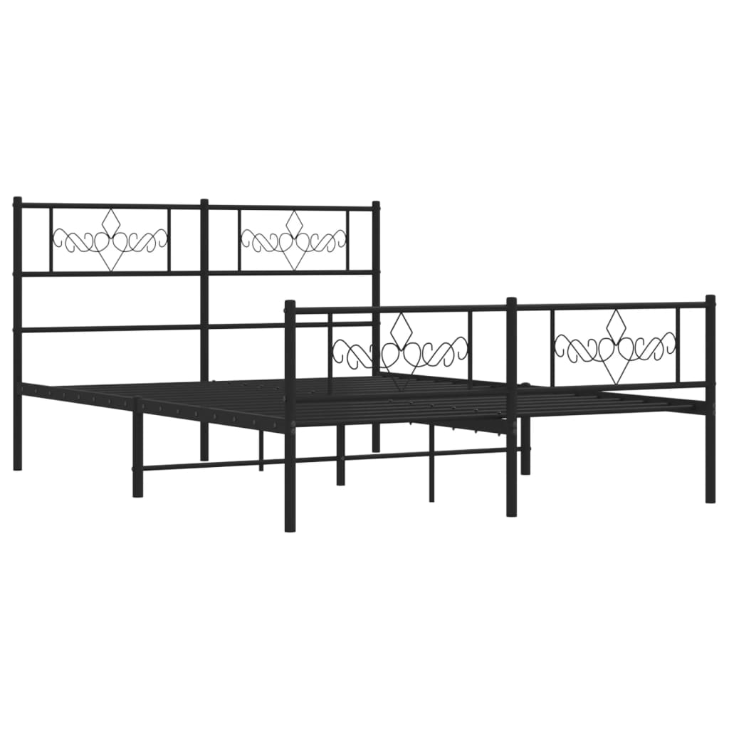 vidaXL Metal Bed Frame without Mattress with Footboard Black 135x190 cm Double