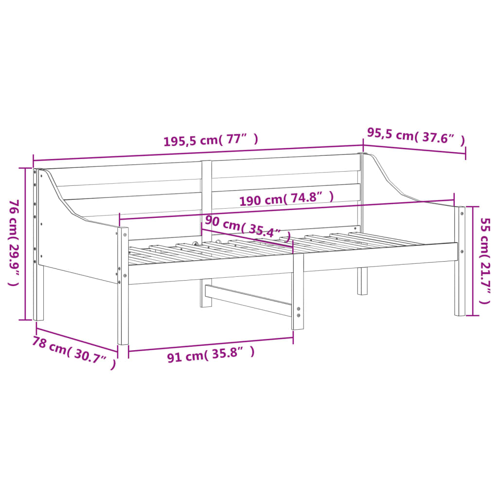 vidaXL Day Bed without Mattress White 90x190 cm Single Solid Wood Pine