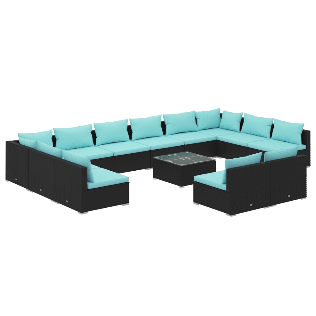 vidaXL 13 Piece Garden Lounge Set with Cushions Black Poly Rattan