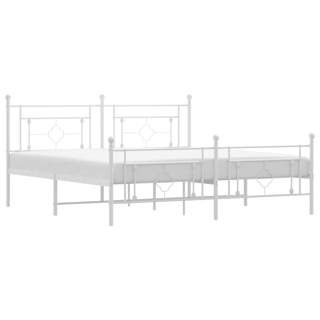 vidaXL Metal Bed Frame without Mattress with Footboard White 180x200 cm Super King