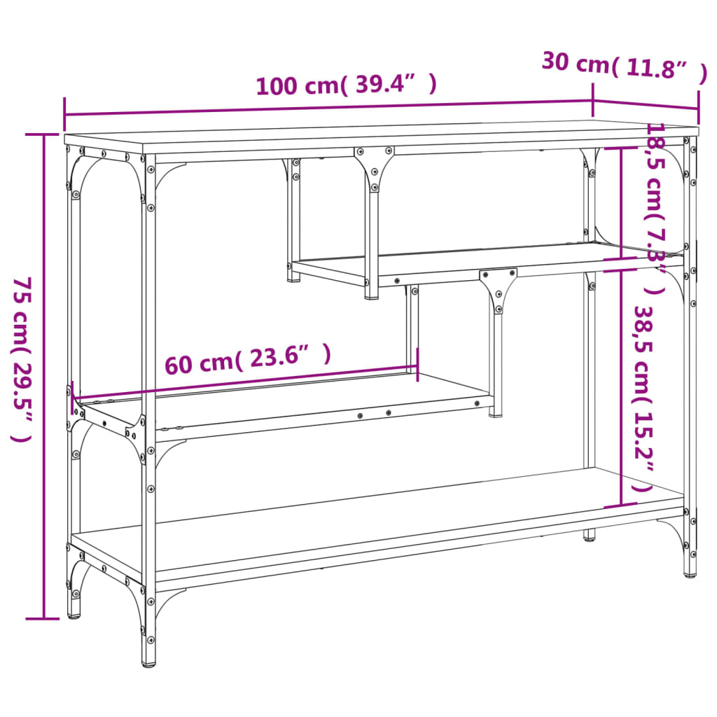 vidaXL Console Table Black 100x30x75 cm Engineered Wood