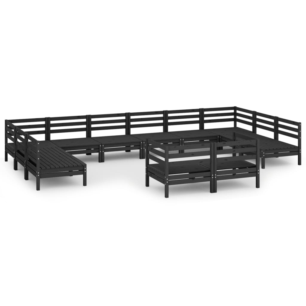 vidaXL 12 Piece Garden Lounge Set Black Solid Wood Pine