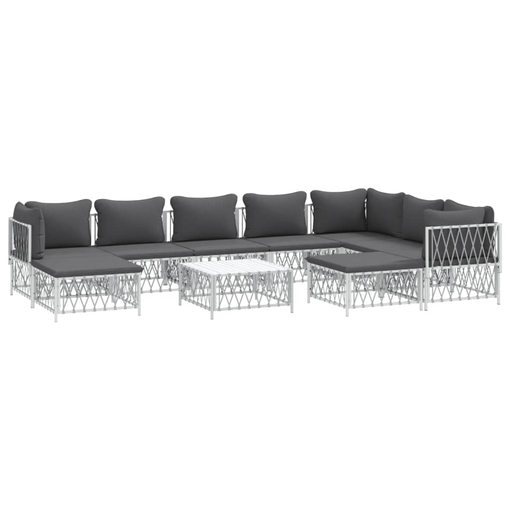 vidaXL 10 Piece Garden Lounge Set with Cushions White Steel