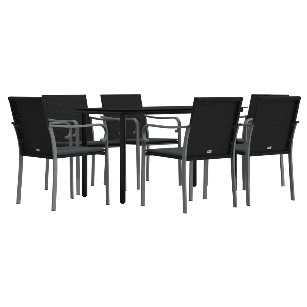 vidaXL 7 Piece Garden Dining Set with Cushions Poly Rattan and Steel