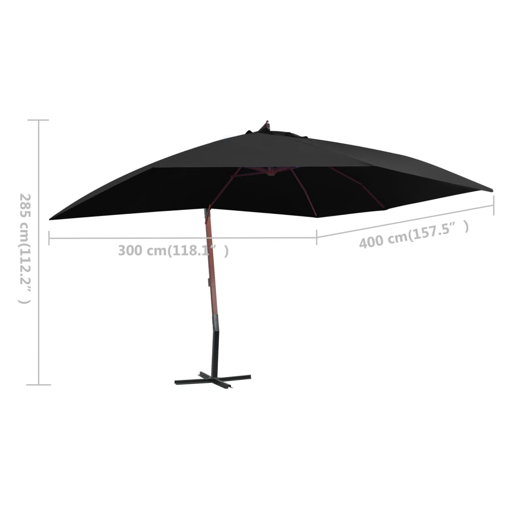 vidaXL Hanging Garden Parasol with Wooden Pole 400x300 cm Black