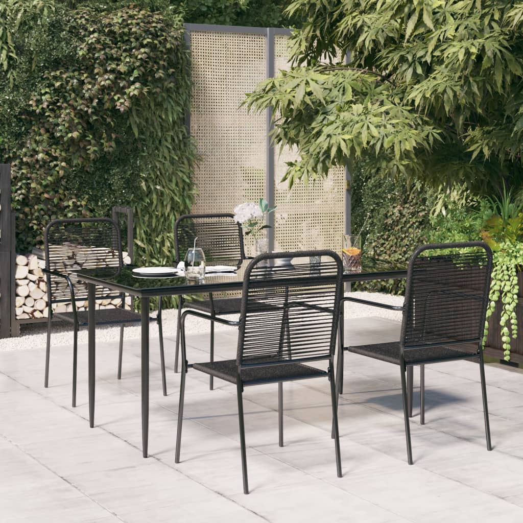 vidaXL 5 Piece Garden Dining Set Black Cotton Rope and Steel