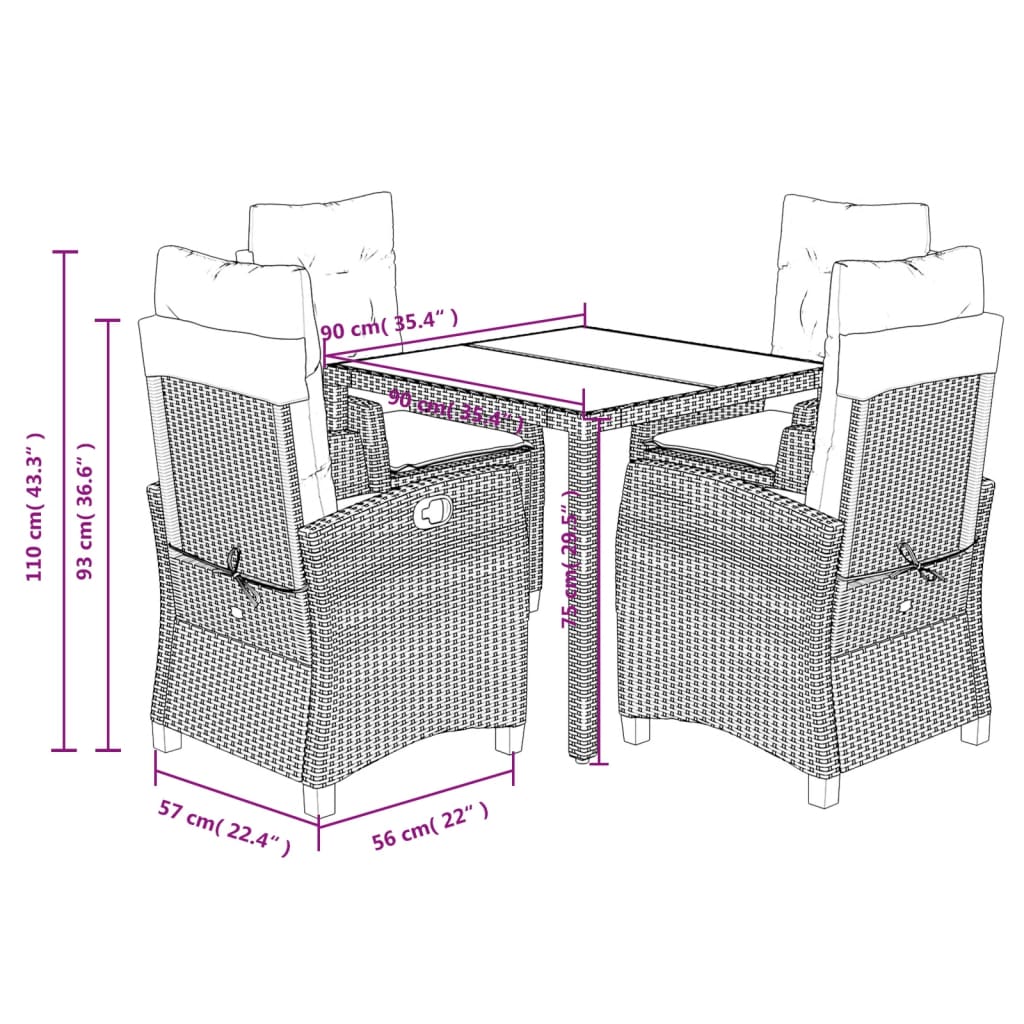 vidaXL 5 Piece Garden Dining Set with Cushions Grey Poly Rattan