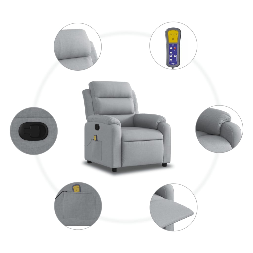 vidaXL Massage Recliner Chair Light Grey Fabric