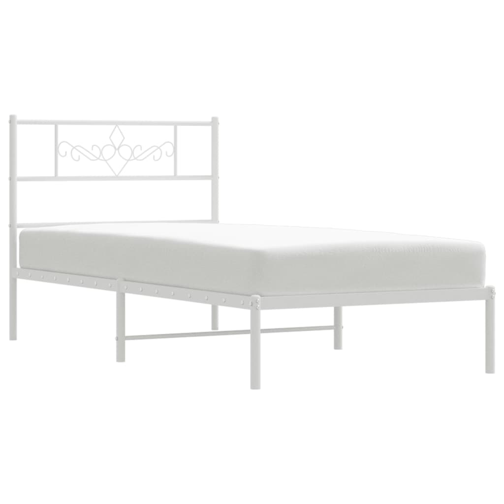 vidaXL Metal Bed Frame without Mattress with Headboard White 107x203 cm