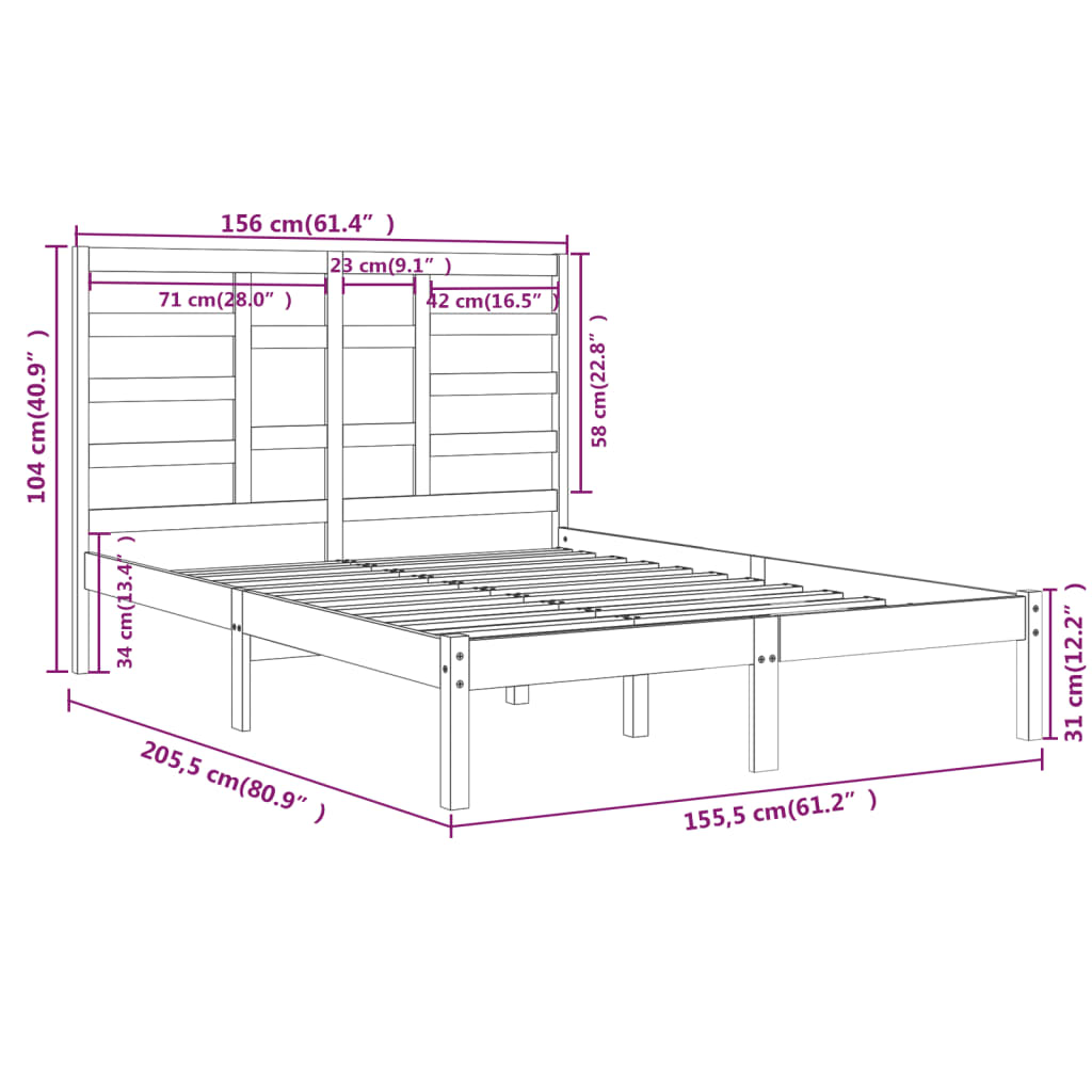 vidaXL Bed Frame White Solid Wood 150x200 cm King Size