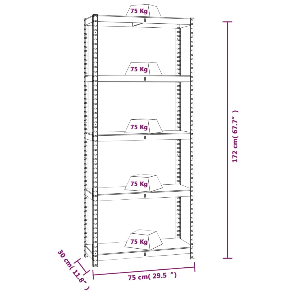 vidaXL 5-Layer Shelves 4 pcs Anthracite Steel&Engineered Wood