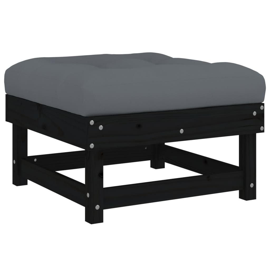 vidaXL Garden Footstool with Cushion Black Solid Wood Pine