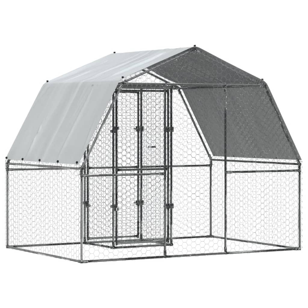 vidaXL Chicken Cage with Roof and Door Silver Galvanised Steel