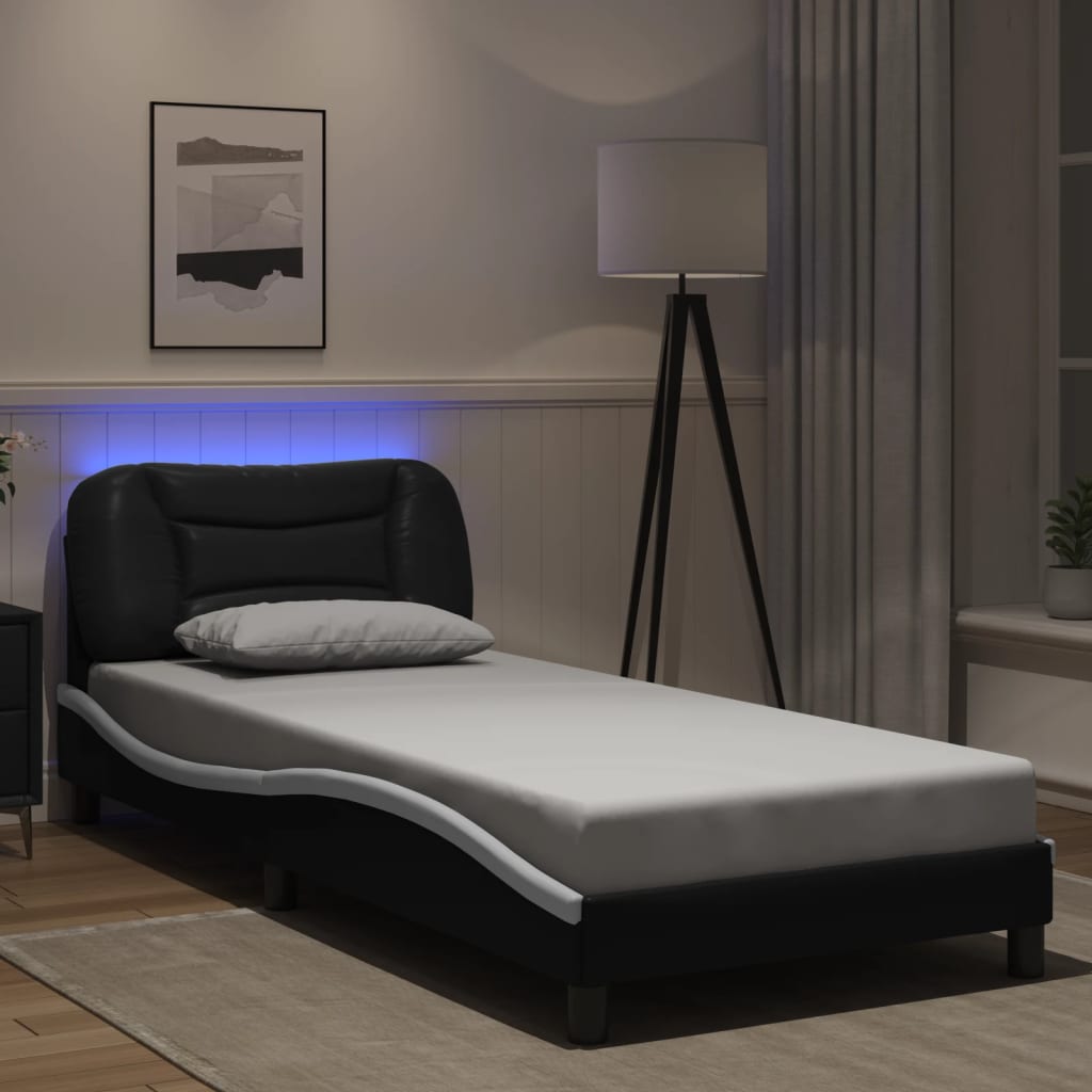 vidaXL Bed Frame with LED without Mattress Black and White 90x190 cm