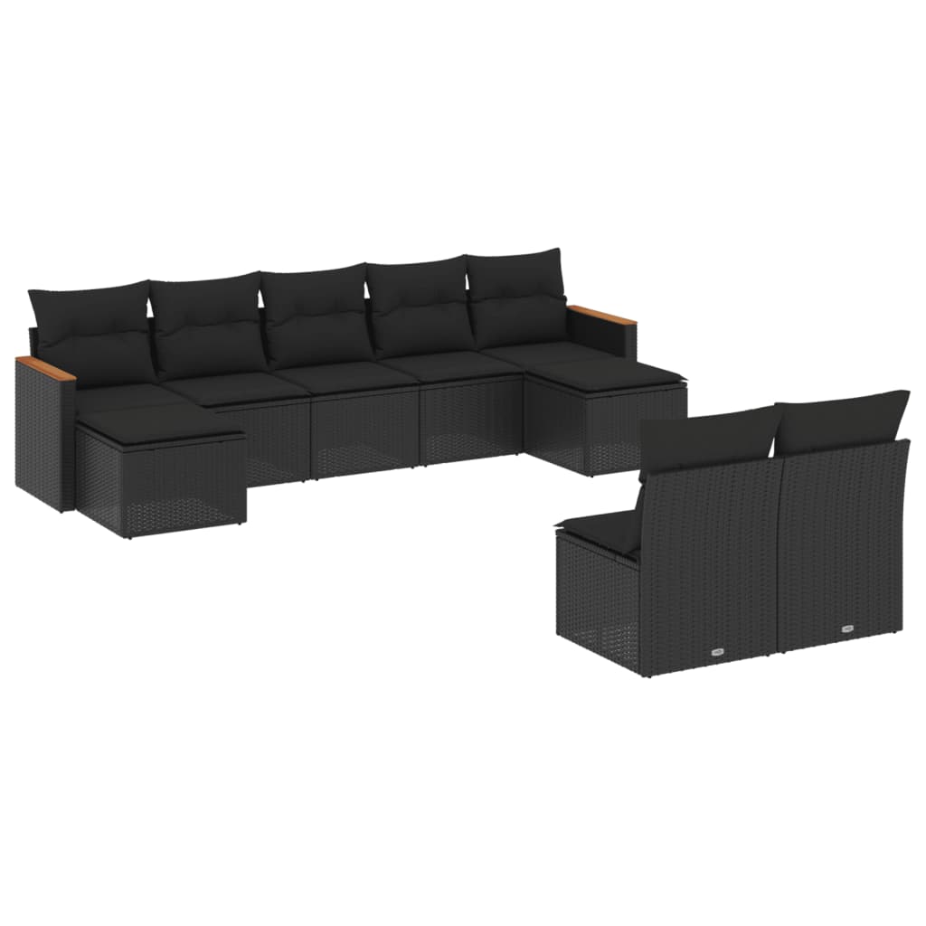 vidaXL 9 Piece Garden Sofa Set with Cushions Black Poly Rattan