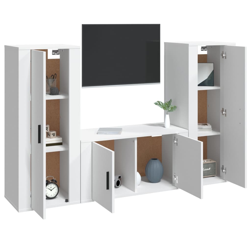 vidaXL 3 Piece TV Cabinet Set White Engineered Wood