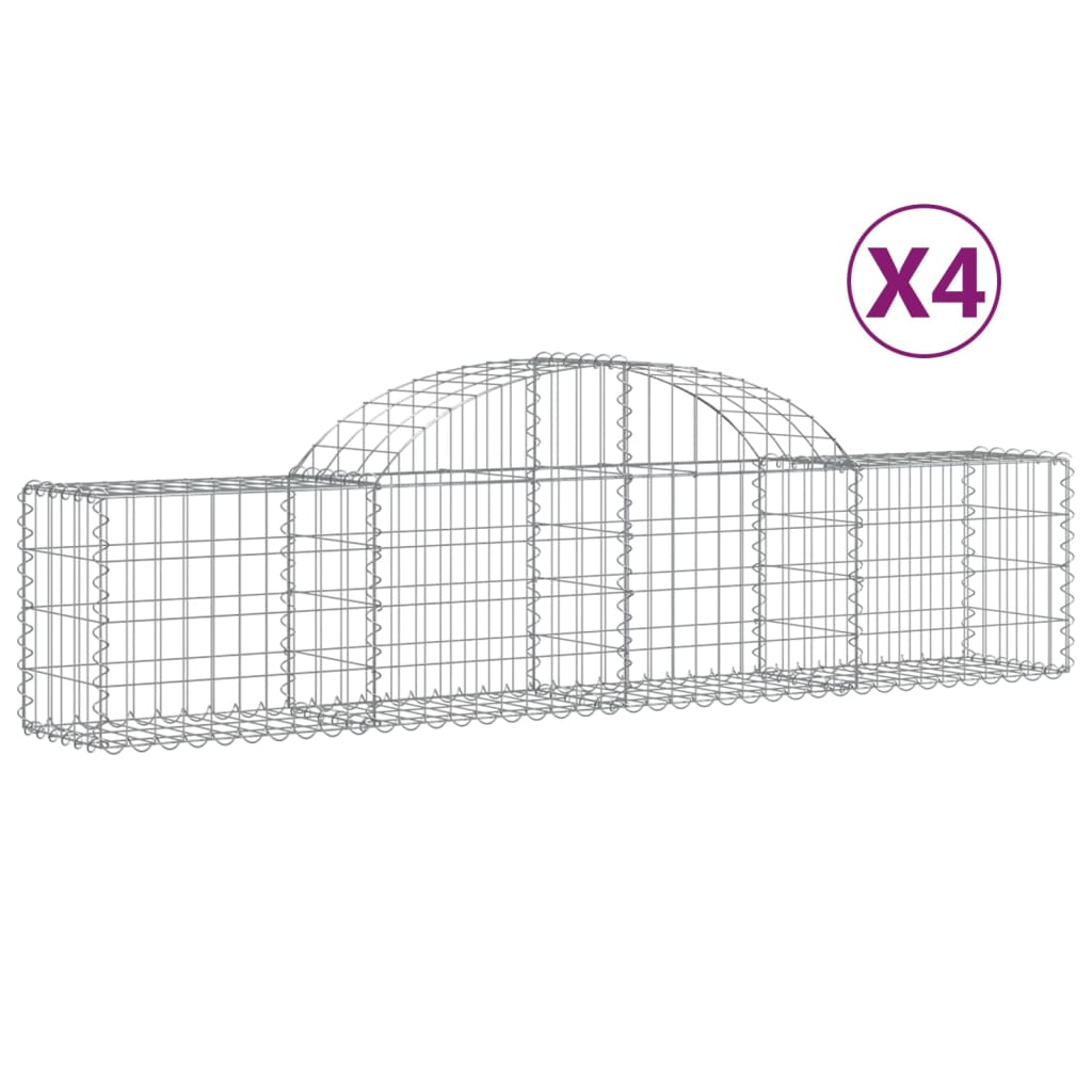 vidaXL Arched Gabion Baskets 4 pcs 200x30x40/60 cm Galvanised Iron