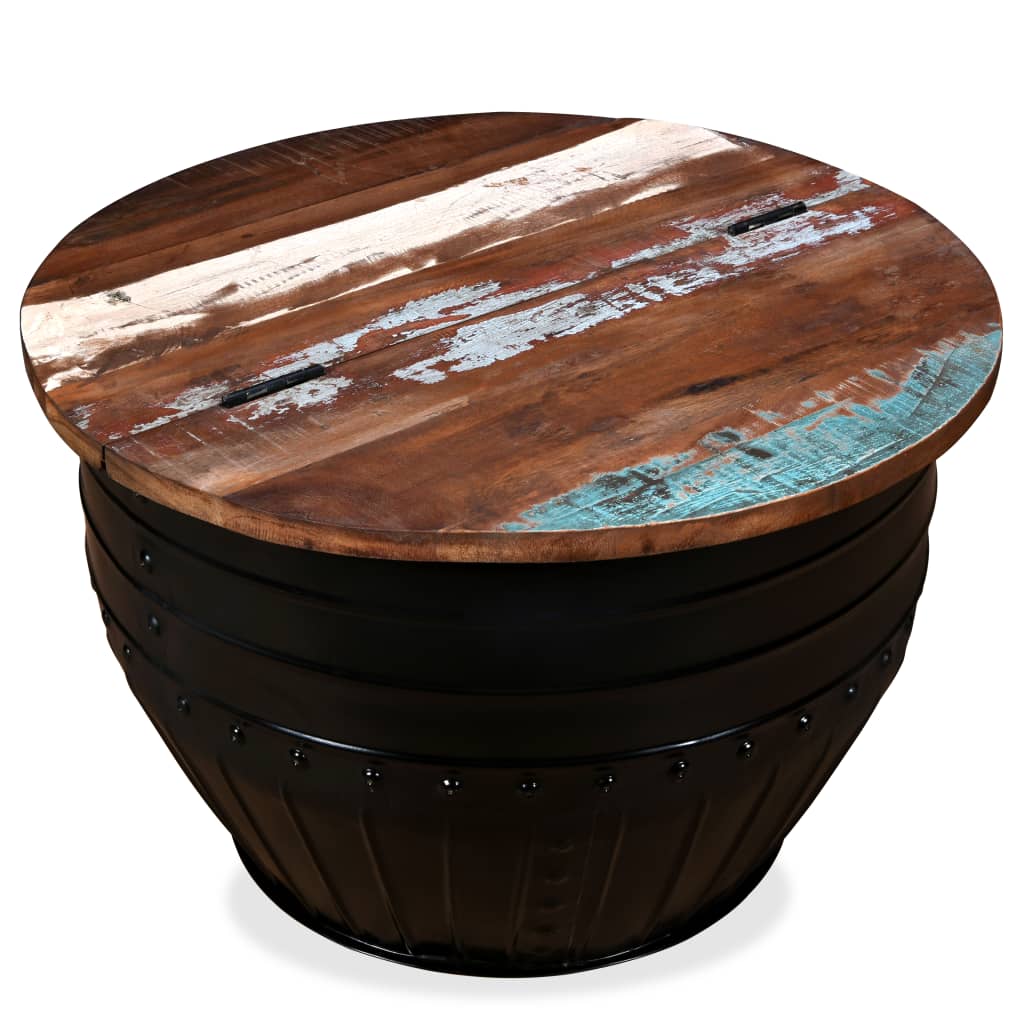 vidaXL Coffee Table Solid Reclaimed Wood Black Barrel Shape