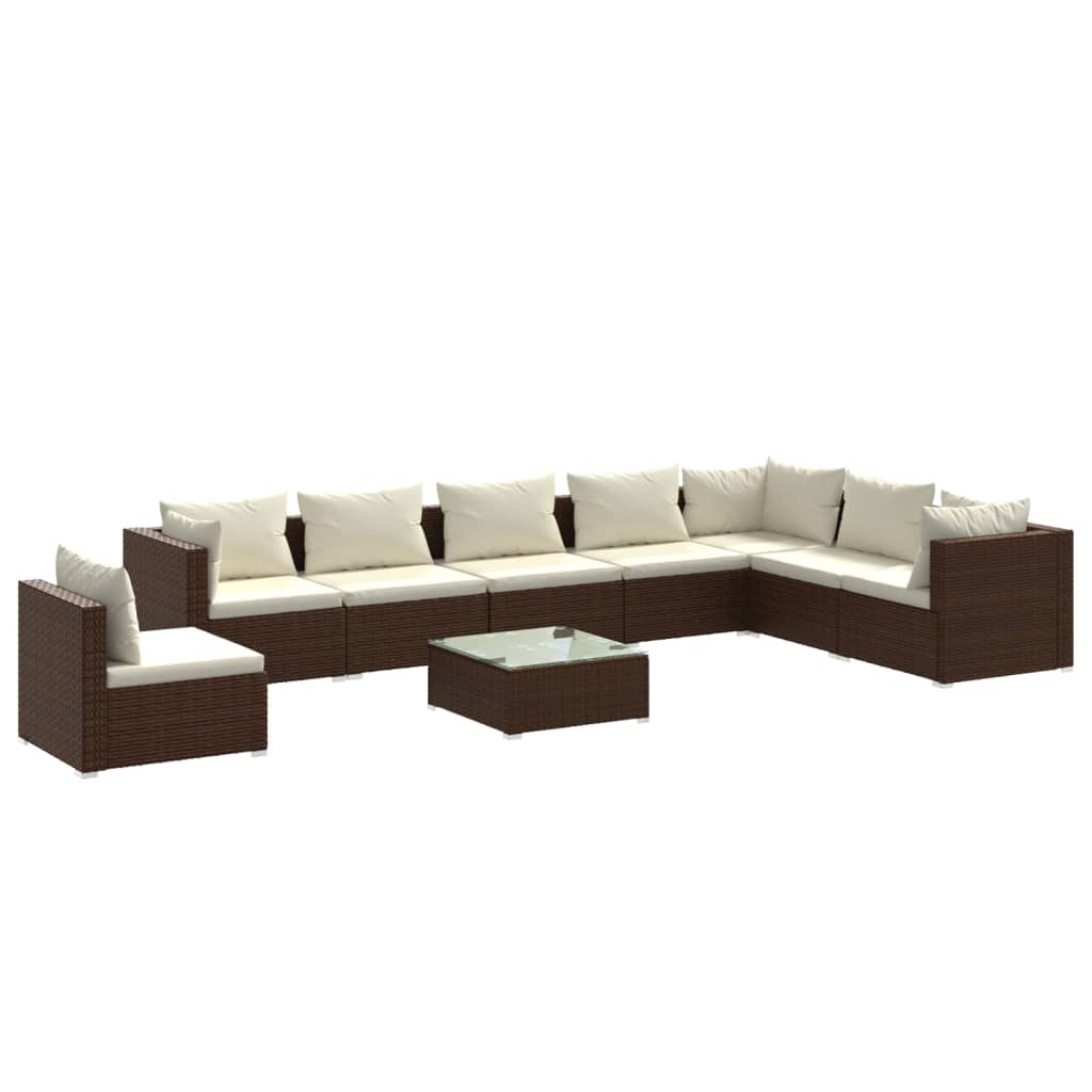 vidaXL 9 Piece Garden Lounge Set with Cushions Poly Rattan Brown