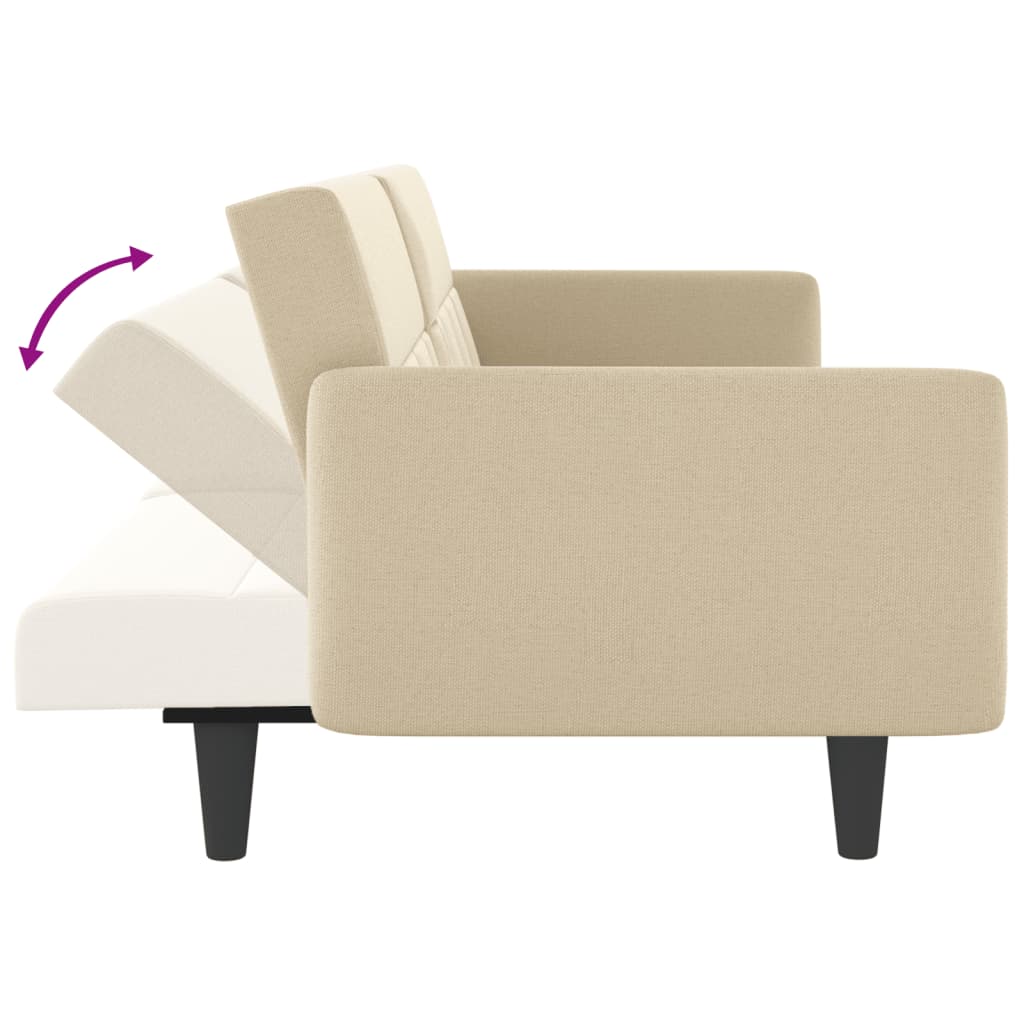 vidaXL Sofa Bed with Cup Holders Cream Fabric