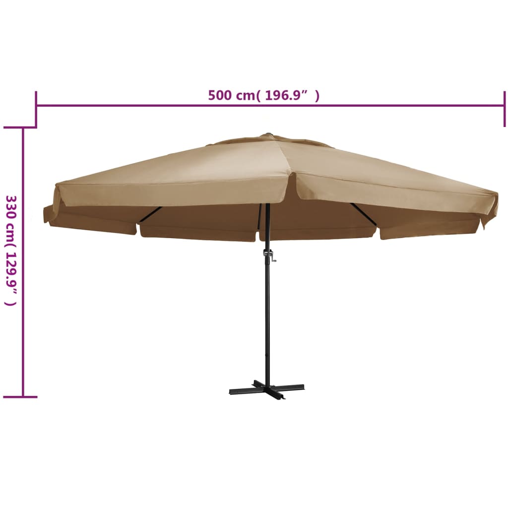 vidaXL Garden Parasol with Aluminium Pole 600 cm Taupe