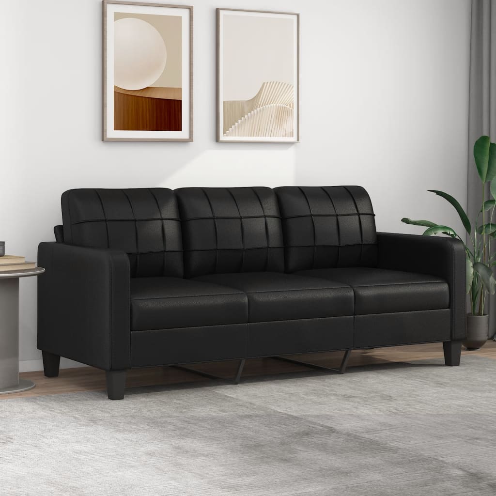 vidaXL 3-Seater Sofa Black 180 cm Faux Leather