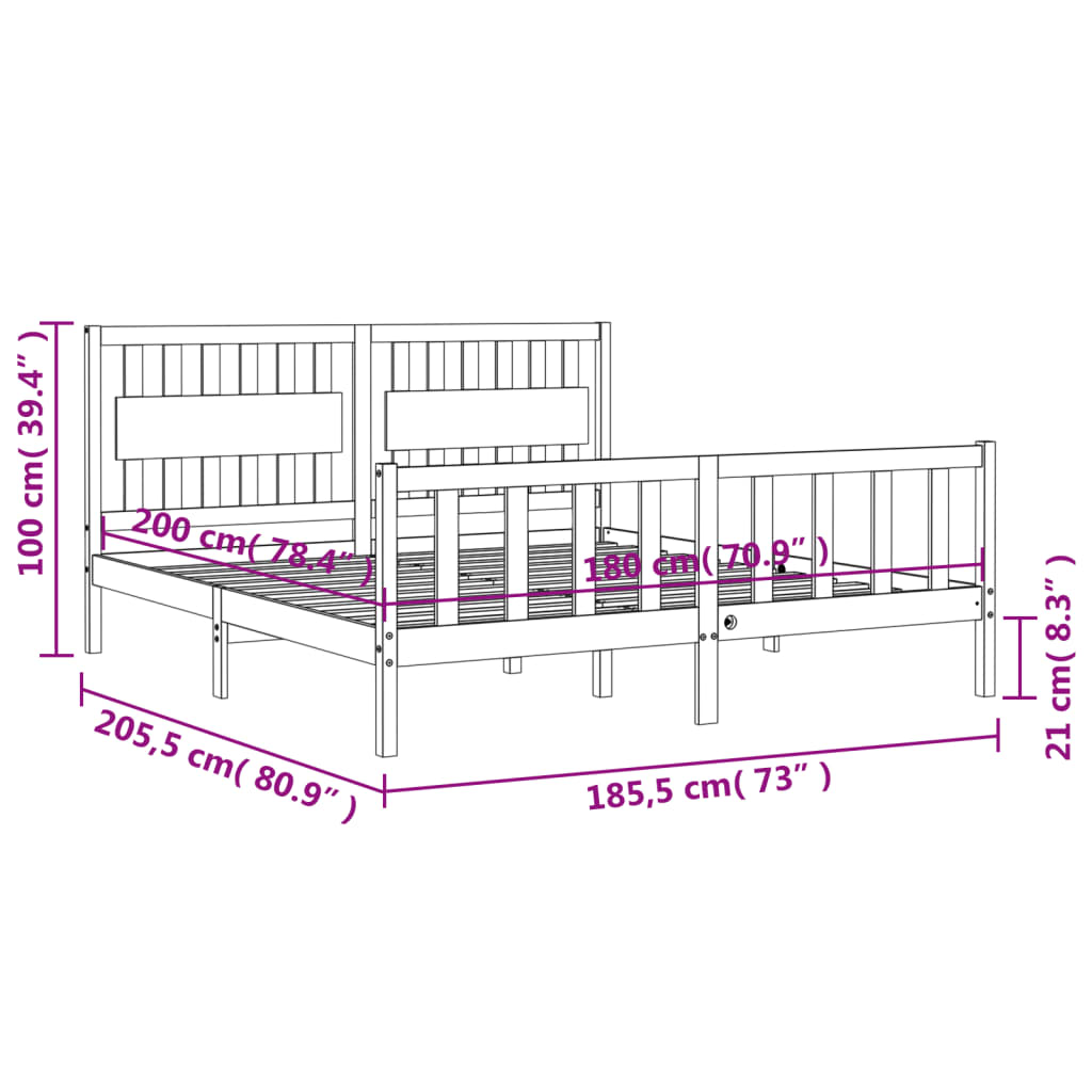 vidaXL Bed Frame with Headboard White Super King Size Solid Wood