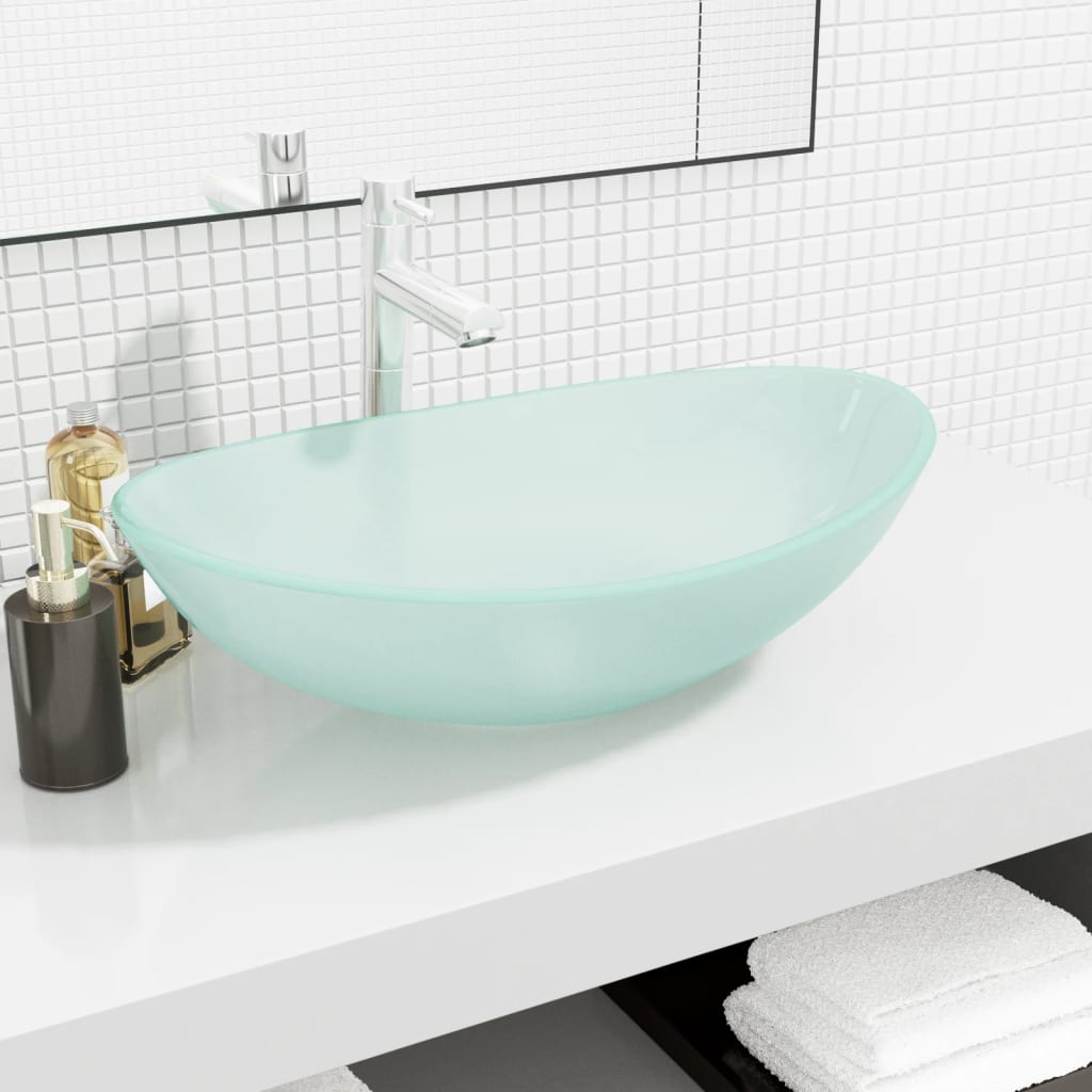 vidaXL Basin Tempered Glass 54.5x35x15.5 cm Frosted