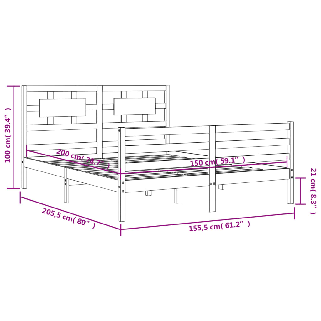 vidaXL Bed Frame with Headboard King Size Solid Wood